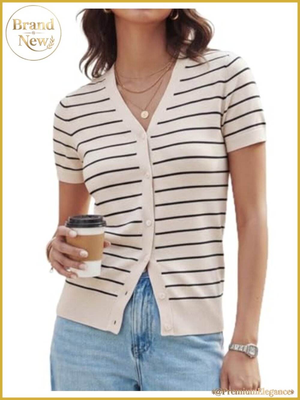 Lightweight Short Sleeve Cardigan V-Neck Button Down Knit Top